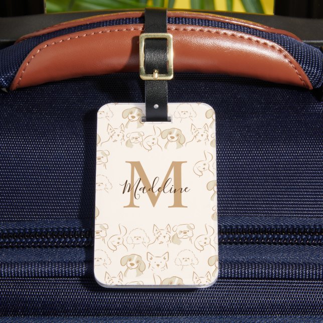 Fun Cute Neutral Pop Dog Pattern Luggage Tag (Front Insitu 2)