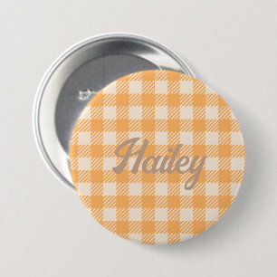 Fun Cute orange gingham preppy plaid checked 7.5 Cm Round Badge