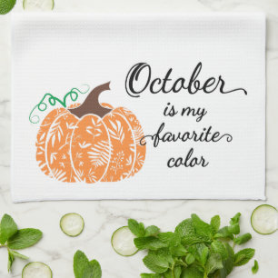Fun Cute Orange October Pumpkin Fall Kitchen Towel