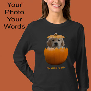 Fun Cute Personalised Halloween Pumpkin Dog Photo T-Shirt