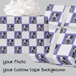 Fun Cute Photo Purple or Your Colour Dog Chequered Wrapping Paper