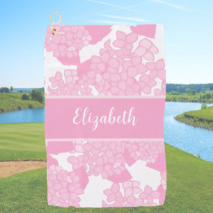 Fun Cute pink preppy floral custom name ladies Golf Towel