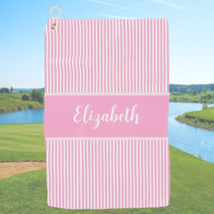 Fun Cute pink preppy stripe custom name ladies Golf Towel