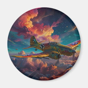Fun Cute Plane in Colourful Clouds Magnet