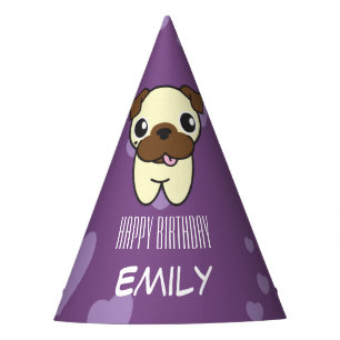 Fun & Cute Pug Purple Heart Design Party Hat