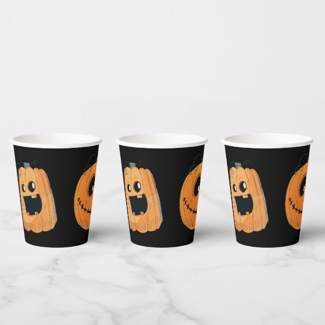Fun Cute Pumpkin Carving Halloween Party Paper Cups (Multi)