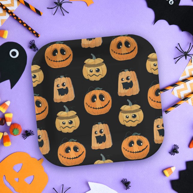 Fun Cute Pumpkin Pattern Halloween Party Paper Plate (Creator Uploaded)
