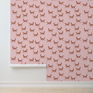 Fun Cute Red Fox Pattern on Pink Wallpaper