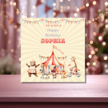 Fun Cute Red & Pink Circus Kids Birthday