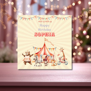Fun Cute Red & Pink Circus Kids Birthday Card