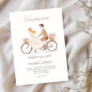 Fun cute romantic floral couple hand drawn wedding invitation