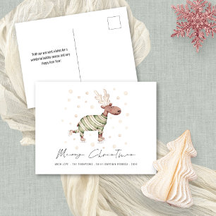 Fun Cute Skating Reindeer Merry Christmas Holiday Postcard