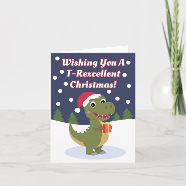 Fun Cute T-rex Christmas Greeting Card (Front)