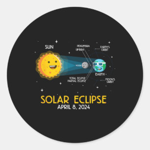 Fun Cute Total Solar Eclipse 2024 Science Astronom Classic Round Sticker