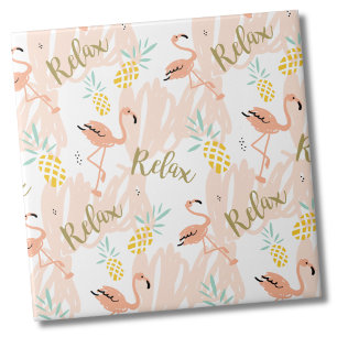 Fun Cute Tropical Pastel Pineapple Pink Flamingo Tile
