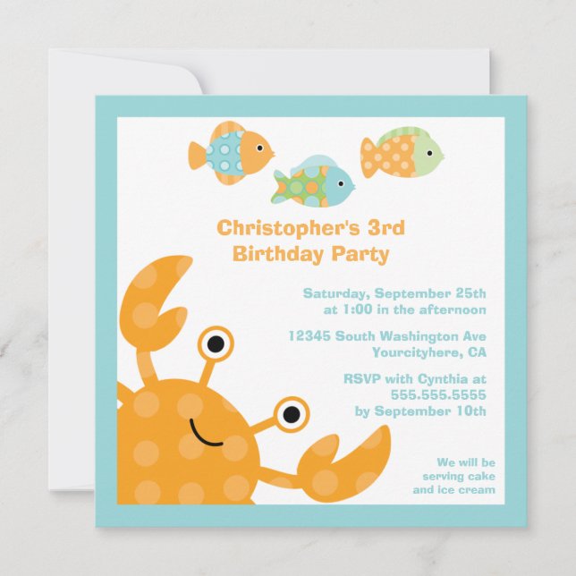 Fun cute under the sea birthday party invitation (Front)
