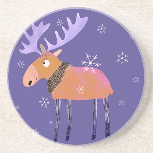 Fun Cute Winter Moose Coaster (Front)