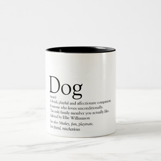 Fun Cute World's Best Ever Dog Definition Quote Two-Tone Coffee Mug (Center)