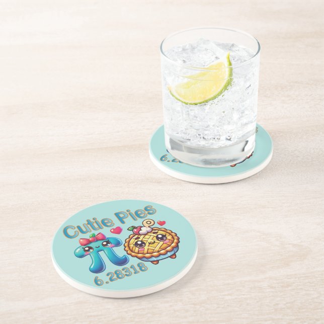 Fun “Cutie Pies” Cute Pi Symbol & Pie Pun Coaster (Side)