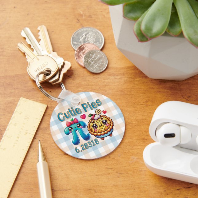 Fun “Cutie Pies” Cute Pi Symbol & Pie Pun Key Ring (Desk)