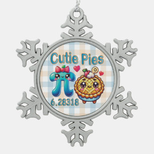 Fun “Cutie Pies” Cute Pi Symbol & Pie Pun Snowflake Pewter Christmas Ornament