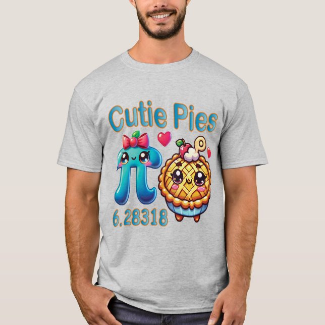 Fun “Cutie Pies” Cute Pi Symbol & Pie Pun T-Shirt (Front)