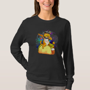 Fun Dabbing Cat Astronaut In Space Riding Taco Foo T-Shirt