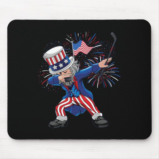 Fun Dabbing Uncle Sam Ice Hockey Puck Indepedence  Mouse Pad (Front)