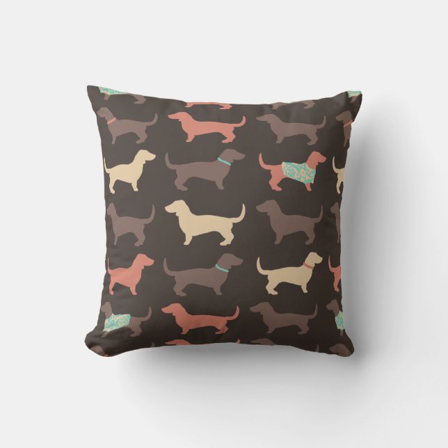 Fun Dachshund Dog Pattern Cushion (Front)