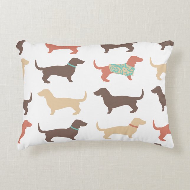 Fun Dachshund Dog Pattern Decorative Cushion (Front)