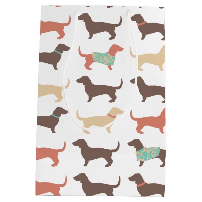 Fun Dachshund Dog Pattern Medium Gift Bag (Back)