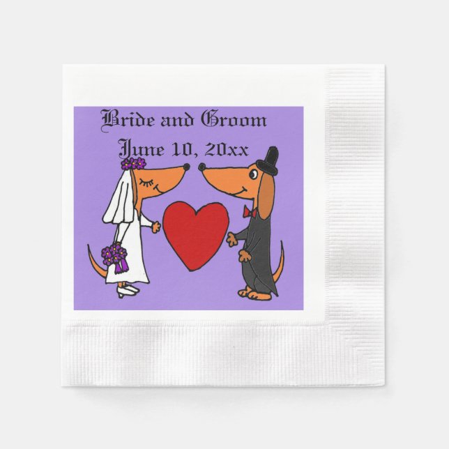 Fun Dachshund Dogs Bride and Groom Wedding Art Napkin (Front)