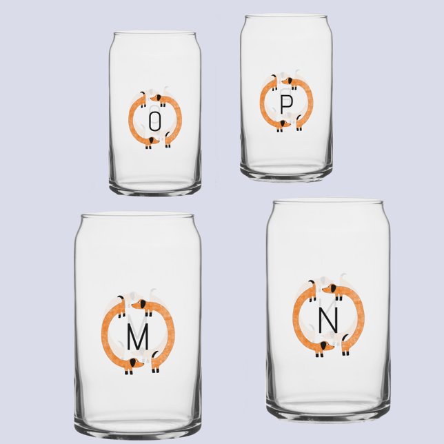 Fun Dachshund Wiener Sausage Dog Monogram Initial Can Glass (Fun Dachshund Wiener Sausage Dog monogram initial personalized glasses)