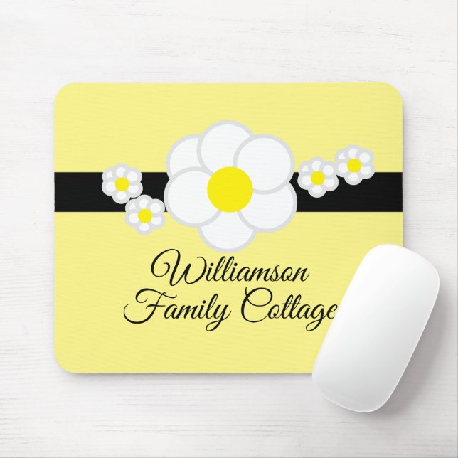 Fun Daisy Black Stripe Yellow Script  Mouse Pad (With Mouse)