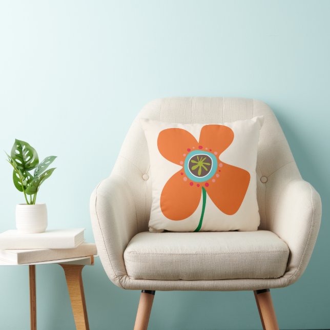 Fun Daisy Pop Orange Cute Spring Flowers Pattern Cushion (Chair)