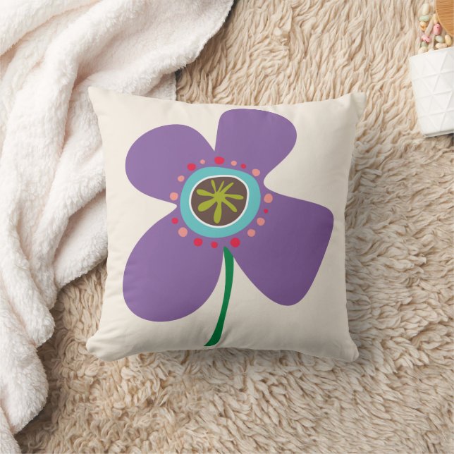 Fun Daisy Pop Purple Cute Spring Flowers Pattern Cushion (Blanket)