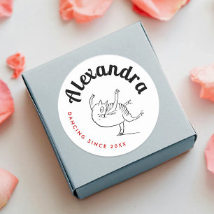 Fun Dancing Cat Red And White Edward Lear Classic Round Sticker