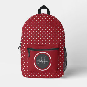 Fun Dark Red with White Polka Dots - Personalized  Printed Backpack