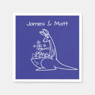 Fun Deep Blue Kangaroo Birthday Party Napkin