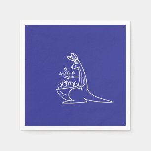 Fun Deep Blue Kangaroo Graphic Birthday Party Napkin