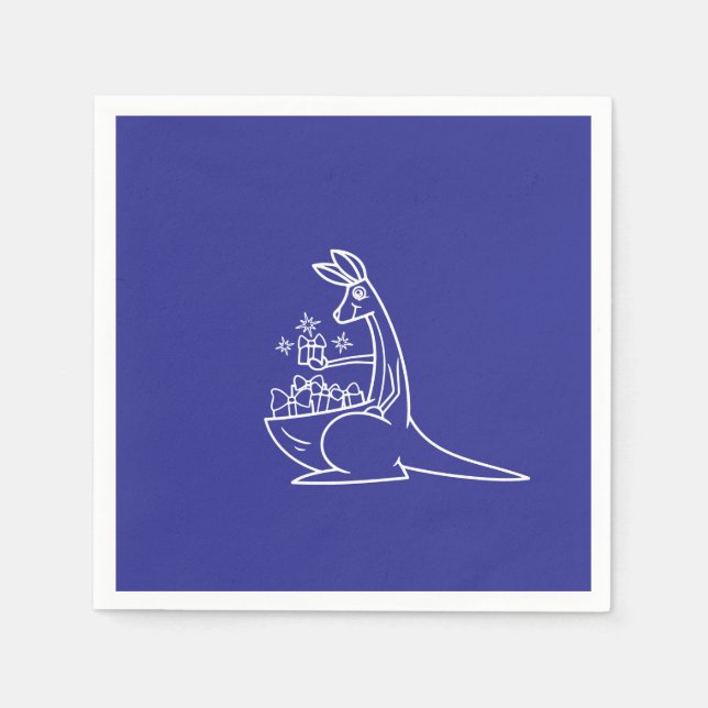 Fun Deep Blue Kangaroo Graphic  Birthday Party Napkin (Front)