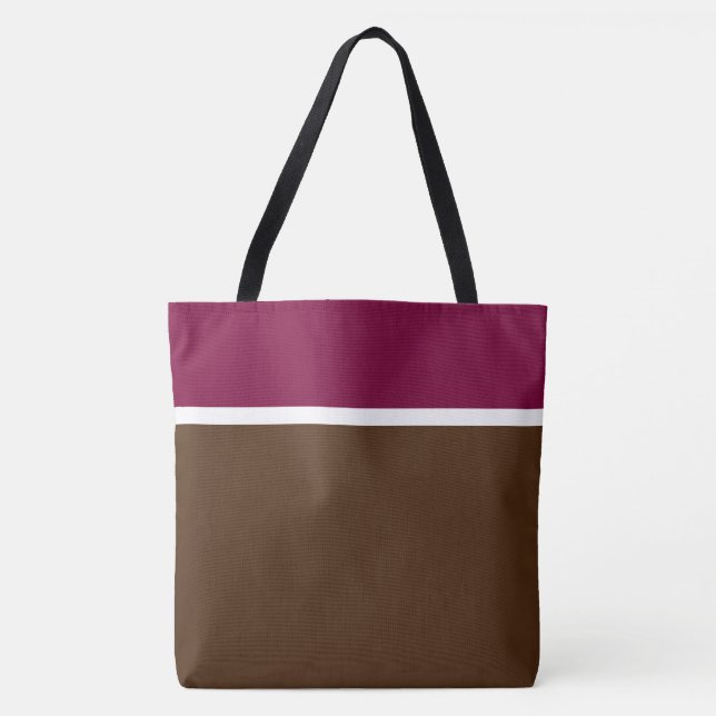 Fun Deep Raspberry Top Cocoa Brown Colour Block Tote Bag (Front)