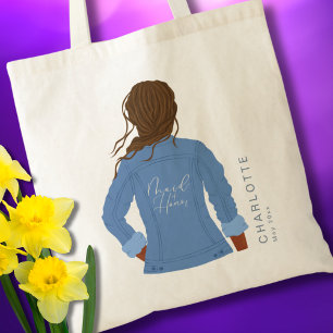 Fun Denim Jacket Dark Hair & Skin Maid of Honour Tote Bag