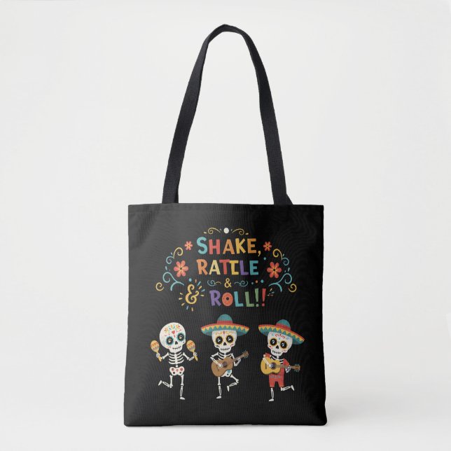 Fun Día de los Muertos Skeleton Celebration Tote Bag (Front)