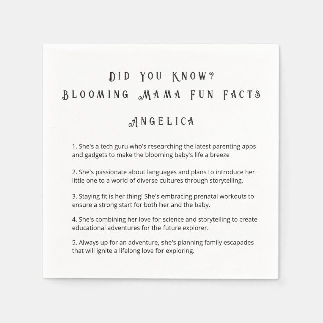 FUN DID YOU KNOW MOMMY FACTS BABY SHOWER  NAPKIN (Front)