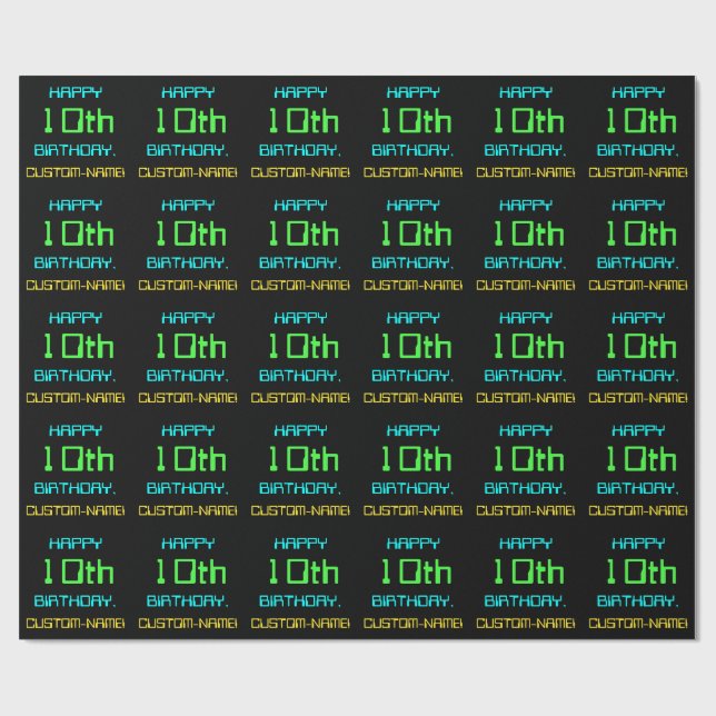 Fun Digital Computing Themed 10th Birthday Wrapping Paper (Flat)