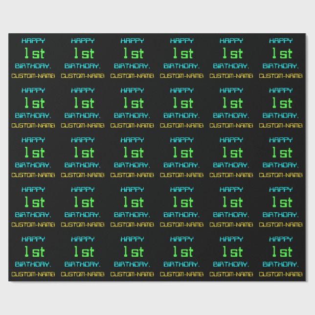 Fun Digital Computing Themed 1st Birthday Wrapping Paper (Flat)