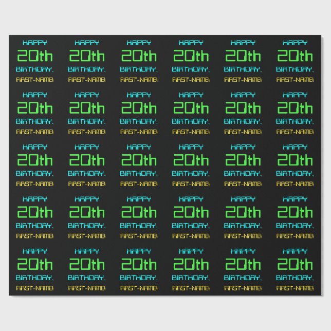 Fun Digital Computing Themed 20th Birthday Wrapping Paper (Flat)
