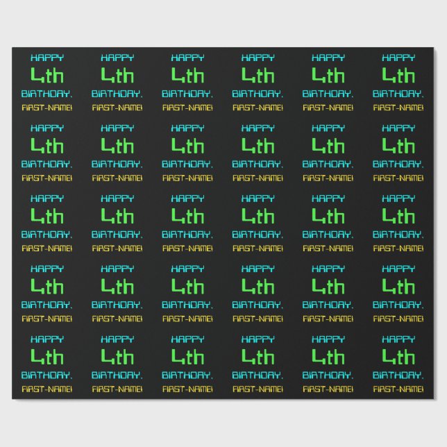 Fun Digital Computing Themed 4th Birthday Wrapping Paper (Flat)
