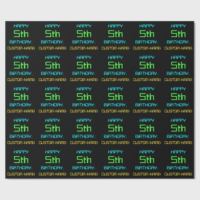 Fun Digital Computing Themed 5th Birthday Wrapping Paper (Flat)
